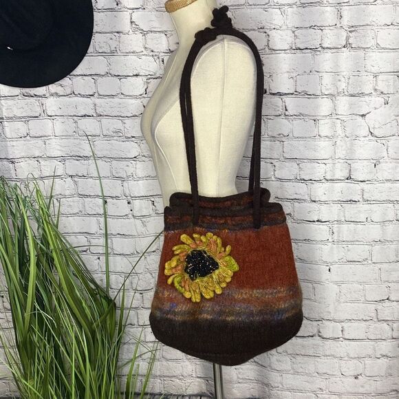 Gertie Couture Boiled Felted Alpaca Wool South American Boho Folksy Tote Bag Mul - Picture 1 of 9